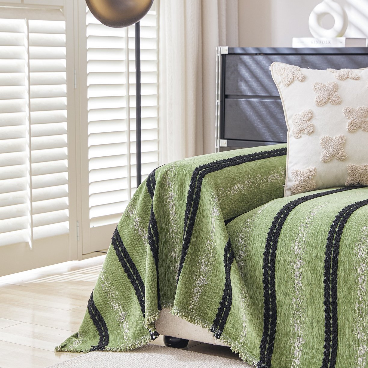 91家纺网 家纺一手货源 找家纺 逐日沙发套 2026新款加厚雪尼尔-沙发巾 织序流年-绿