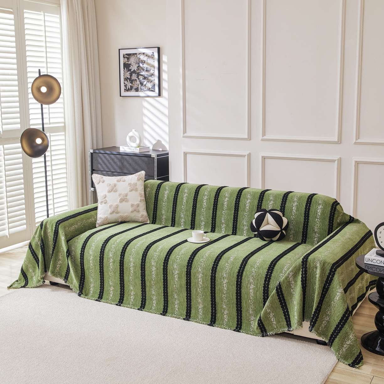 91家纺网 家纺一手货源 找家纺 逐日沙发套 2026新款加厚雪尼尔-沙发巾 织序流年-绿