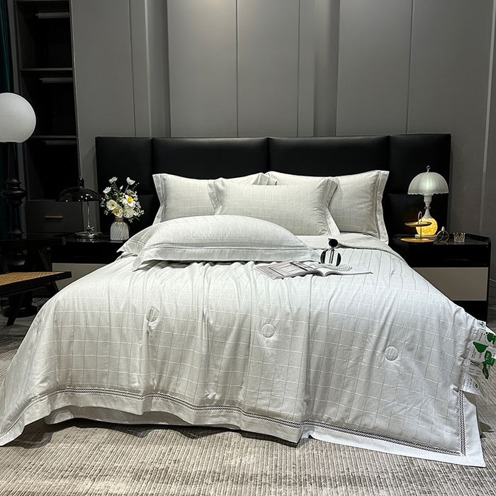 91家纺网 家纺一手货源 找家纺 （总）欧夏 2026新款莱赛尔亚麻天丝麻方格提花镂空夏被空调被夏凉被夏季薄被子直播供货外贸（独立手提袋包装）