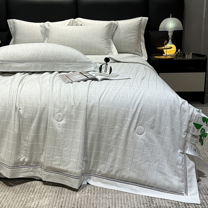 91家纺网 家纺一手货源 找家纺 （总）欧夏 2026新款莱赛尔亚麻天丝麻方格提花镂空夏被空调被夏凉被夏季薄被子直播供货外贸（独立手提袋包装）
