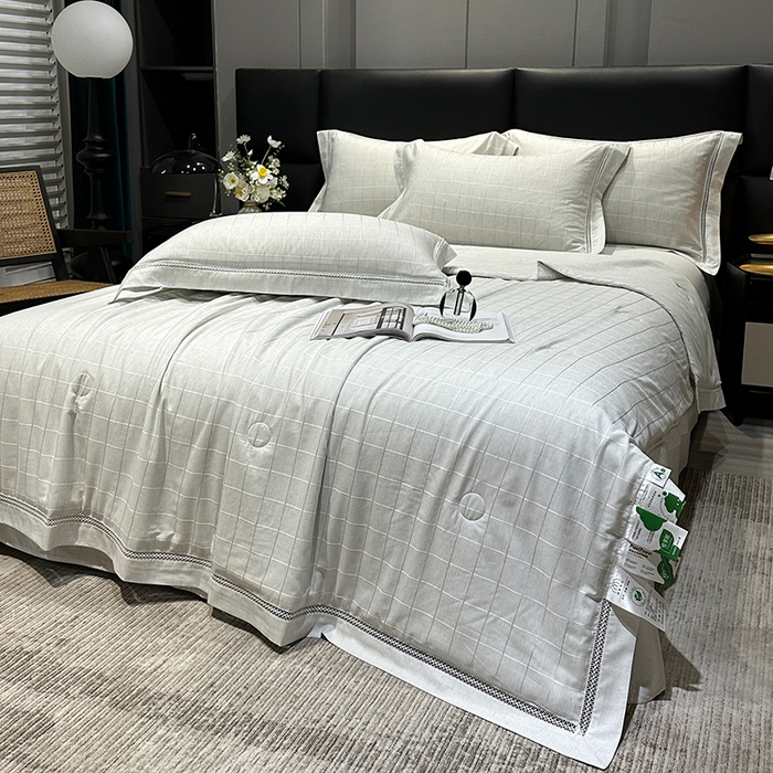 91家纺网 家纺一手货源 找家纺 （总）欧夏 2026新款莱赛尔亚麻天丝麻方格提花镂空夏被空调被夏凉被夏季薄被子直播供货外贸（独立手提袋包装）