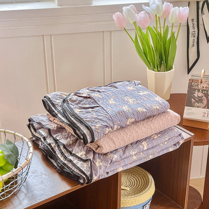 利禾家纺 2026春夏新款泡芙纱法式花边四件套 米兰灰