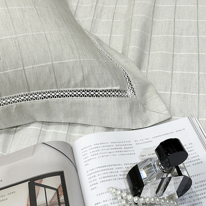 91家纺网 家纺一手货源 找家纺 欧夏 2026新款莱赛尔亚麻天丝麻方格提花镂空夏被空调被夏凉被夏季薄被子直播供货外贸（独立手提袋包装） 绅士灰