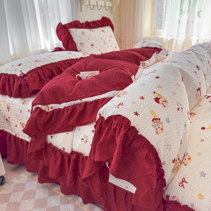 91家纺网 家纺一手货源 找家纺 （总）仟网汇 2026新款法式花边泡芙纱双层纱床单床盖夏被夏凉被空调被四件套密拷花边款