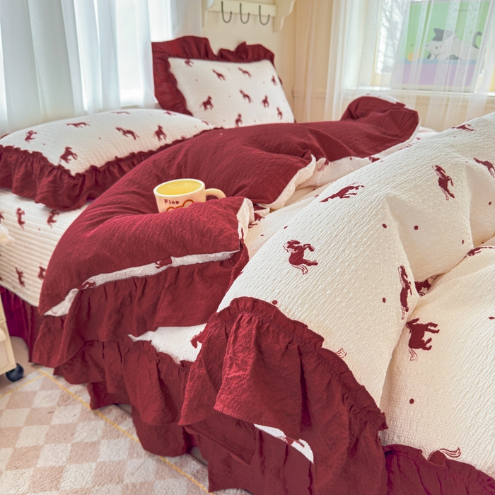 91家纺网 家纺一手货源 找家纺 （总）仟网汇 2026新款法式花边泡芙纱双层纱床单床盖夏被夏凉被空调被四件套密拷花边款