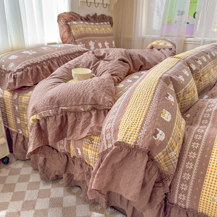 91家纺网 家纺一手货源 找家纺 （总）仟网汇 2026新款法式花边泡芙纱双层纱床单床盖夏被夏凉被空调被四件套密拷花边款