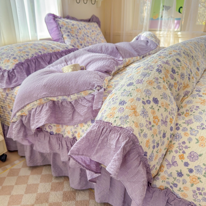 91家纺网 家纺一手货源 找家纺 （总）仟网汇 2026新款法式花边泡芙纱双层纱床单床盖夏被夏凉被空调被四件套密拷花边款