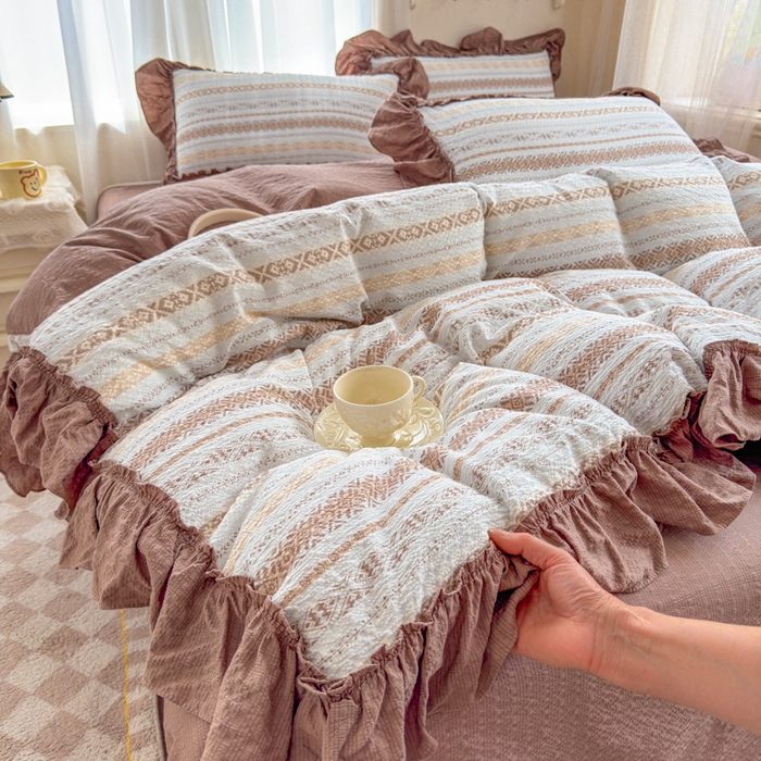 91家纺网 家纺一手货源 找家纺 仟网汇 2026新款法式花边泡芙纱双层纱床单床盖夏被夏凉被空调被四件套密拷花边款 波西米亚