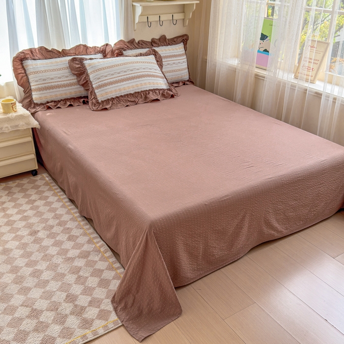 91家纺网 家纺一手货源 找家纺 仟网汇 2026新款法式花边泡芙纱双层纱床单床盖夏被夏凉被空调被四件套密拷花边款 波西米亚