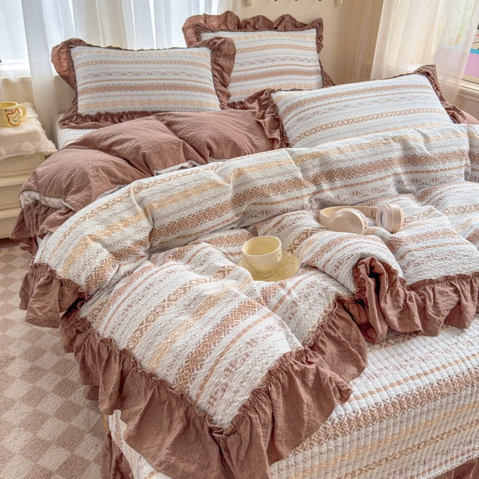 91家纺网 家纺一手货源 找家纺 仟网汇 2026新款法式花边泡芙纱双层纱床单床盖夏被夏凉被空调被四件套密拷花边款 波西米亚