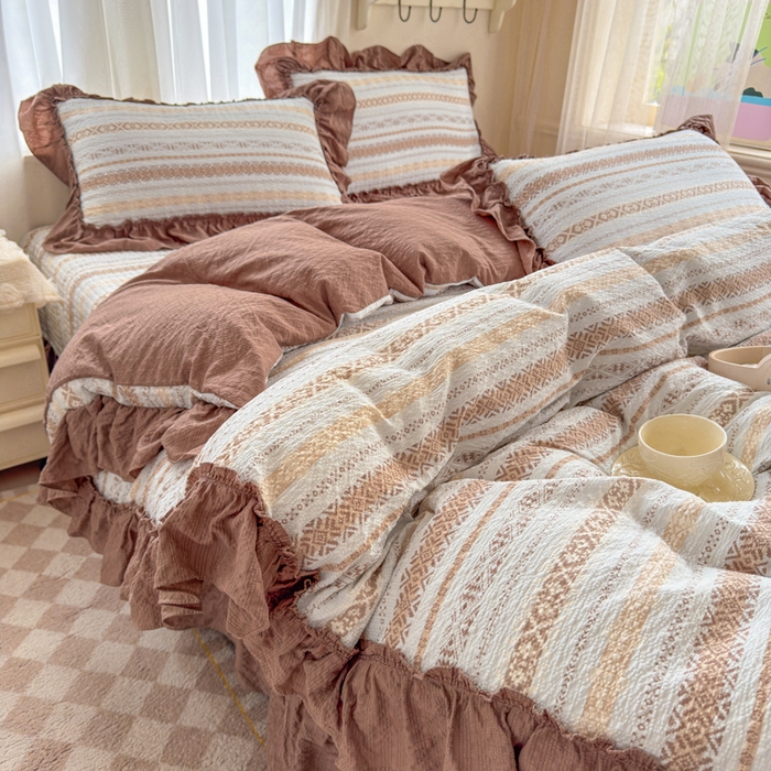 91家纺网 家纺一手货源 找家纺 仟网汇 2026新款法式花边泡芙纱双层纱床单床盖夏被夏凉被空调被四件套密拷花边款 波西米亚