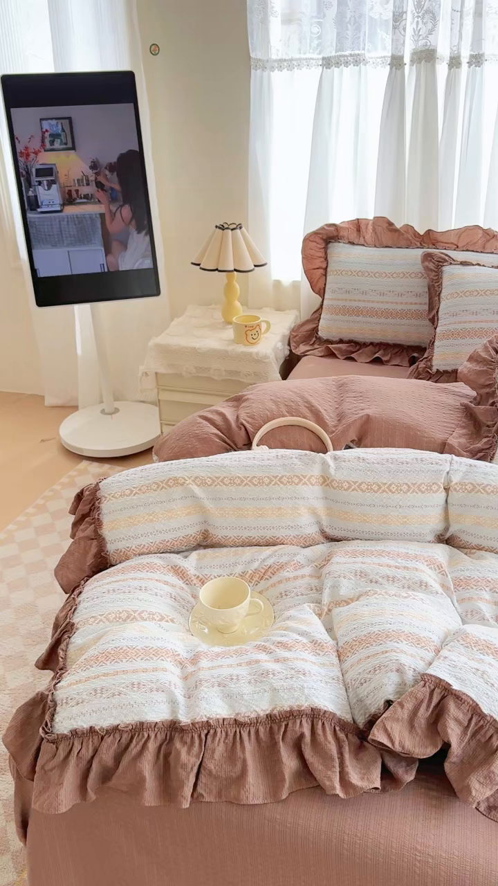 91家纺网 家纺一手货源 找家纺 仟网汇 2026新款法式花边泡芙纱双层纱床单床盖夏被夏凉被空调被四件套密拷花边款 波西米亚