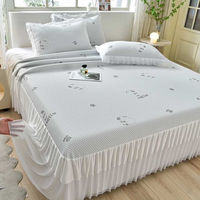 91家纺网 家纺一手货源 找家纺 （总）梦之星 2026春夏新款400克A类提花冰豆豆凉感床裙款凉席三件套席子空调软席 