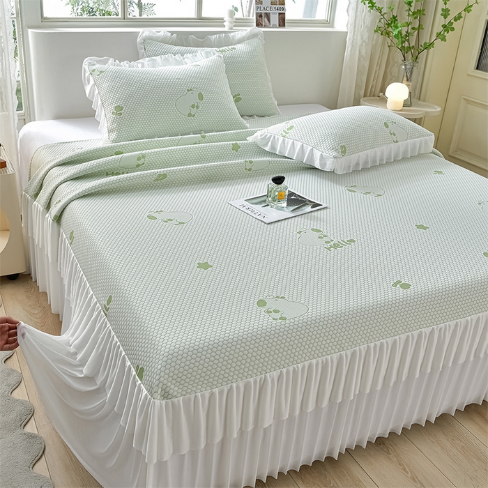 91家纺网 家纺一手货源 找家纺 （总）梦之星 2026春夏新款400克A类提花冰豆豆凉感床裙款凉席三件套席子空调软席 