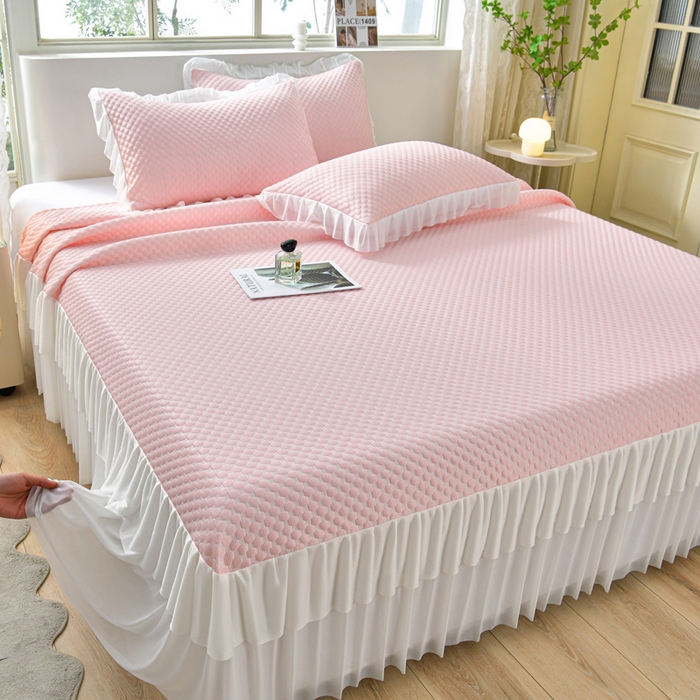 91家纺网 家纺一手货源 找家纺 （总）梦之星 2026春夏新款400克A类提花冰豆豆凉感床裙款凉席三件套席子空调软席 