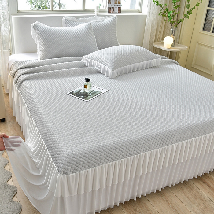 91家纺网 家纺一手货源 找家纺 （总）梦之星 2026春夏新款400克A类提花冰豆豆凉感床裙款凉席三件套席子空调软席 