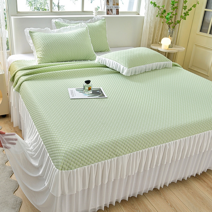 91家纺网 家纺一手货源 找家纺 （总）梦之星 2026春夏新款400克A类提花冰豆豆凉感床裙款凉席三件套席子空调软席 