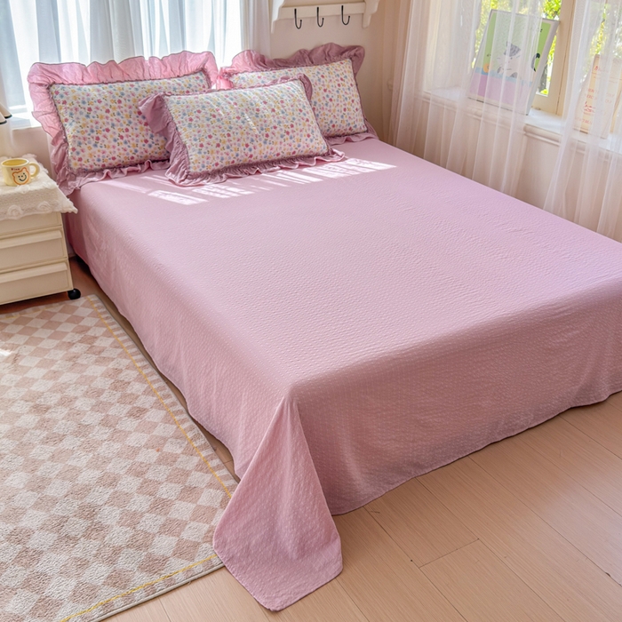 91家纺网 家纺一手货源 找家纺 仟网汇 2026新款法式花边泡芙纱双层纱床单床盖夏被夏凉被空调被四件套密拷花边款 春日花花