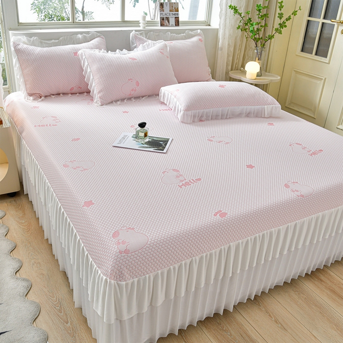 91家纺网 家纺一手货源 找家纺 （总）梦之星 2026春夏新款400克A类提花冰豆豆凉感床裙款凉席三件套席子空调软席 