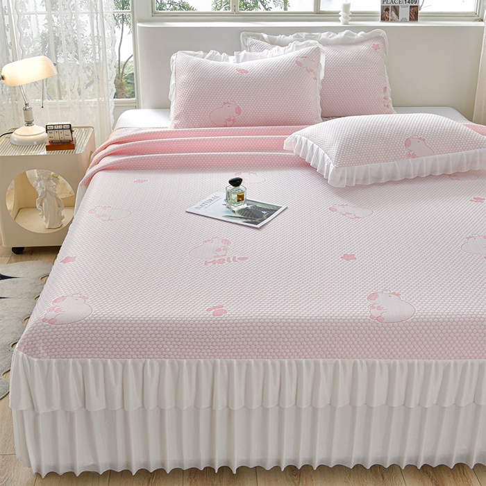 91家纺网 家纺一手货源 找家纺 （总）梦之星 2026春夏新款400克A类提花冰豆豆凉感床裙款凉席三件套席子空调软席 