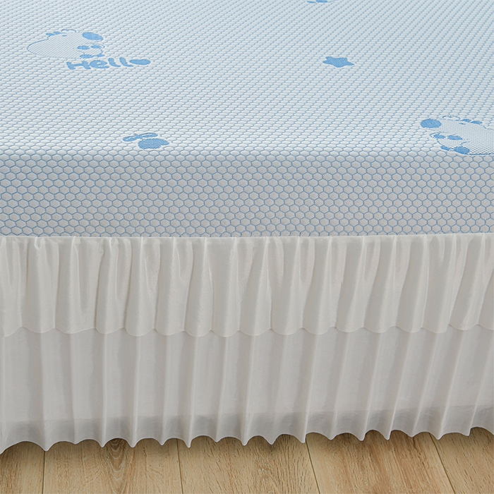 91家纺网 家纺一手货源 找家纺 梦之星 2026春夏新款400克A类提花冰豆豆凉感床裙款凉席三件套席子空调软席  卡比巴拉-蓝