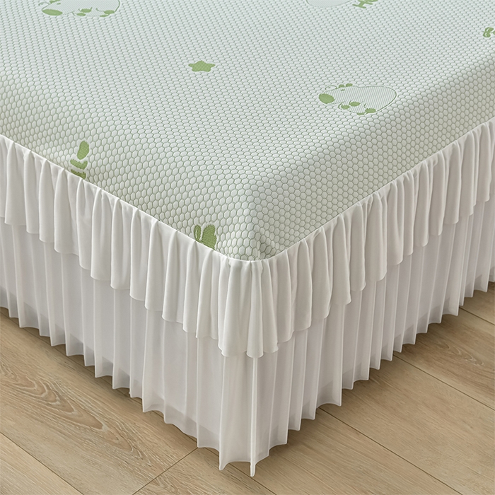 91家纺网 家纺一手货源 找家纺 梦之星 2026春夏新款400克A类提花冰豆豆凉感床裙款凉席三件套席子空调软席  卡比巴拉-绿