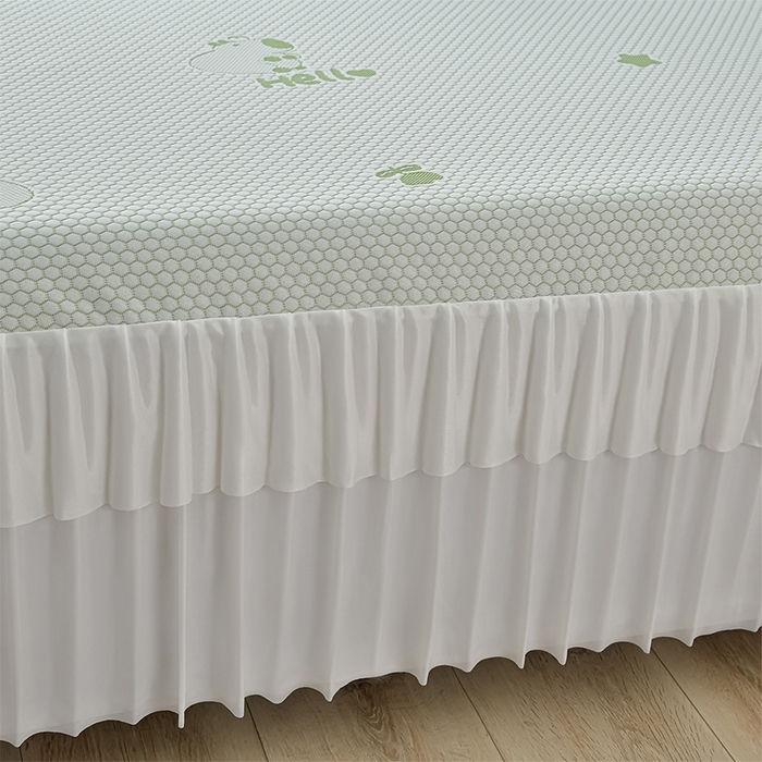 91家纺网 家纺一手货源 找家纺 梦之星 2026春夏新款400克A类提花冰豆豆凉感床裙款凉席三件套席子空调软席  卡比巴拉-绿