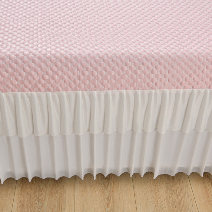 91家纺网 家纺一手货源 找家纺 梦之星 2026春夏新款400克A类提花冰豆豆凉感床裙款凉席三件套席子空调软席  粉色