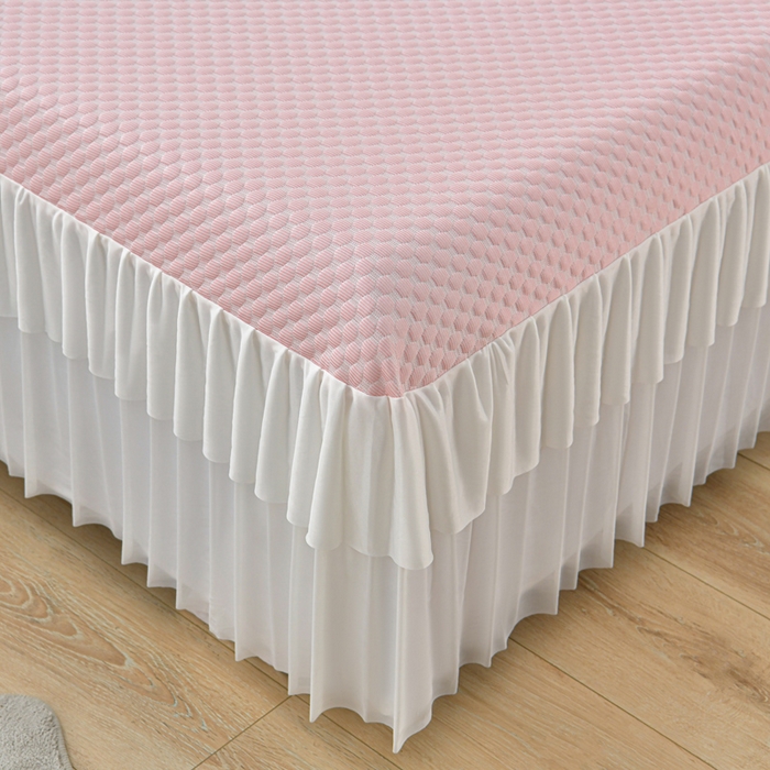 91家纺网 家纺一手货源 找家纺 梦之星 2026春夏新款400克A类提花冰豆豆凉感床裙款凉席三件套席子空调软席  粉色