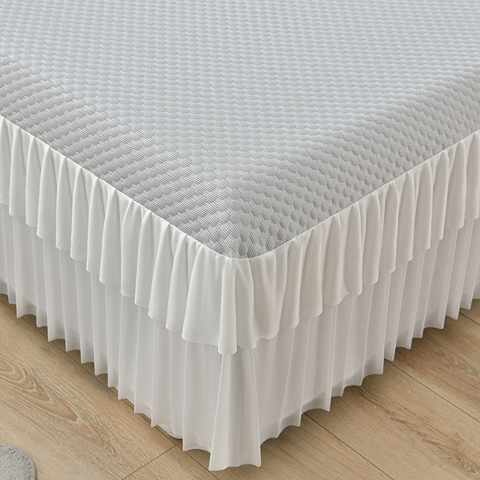 91家纺网 家纺一手货源 找家纺 梦之星 2026春夏新款400克A类提花冰豆豆凉感床裙款凉席三件套席子空调软席  灰色