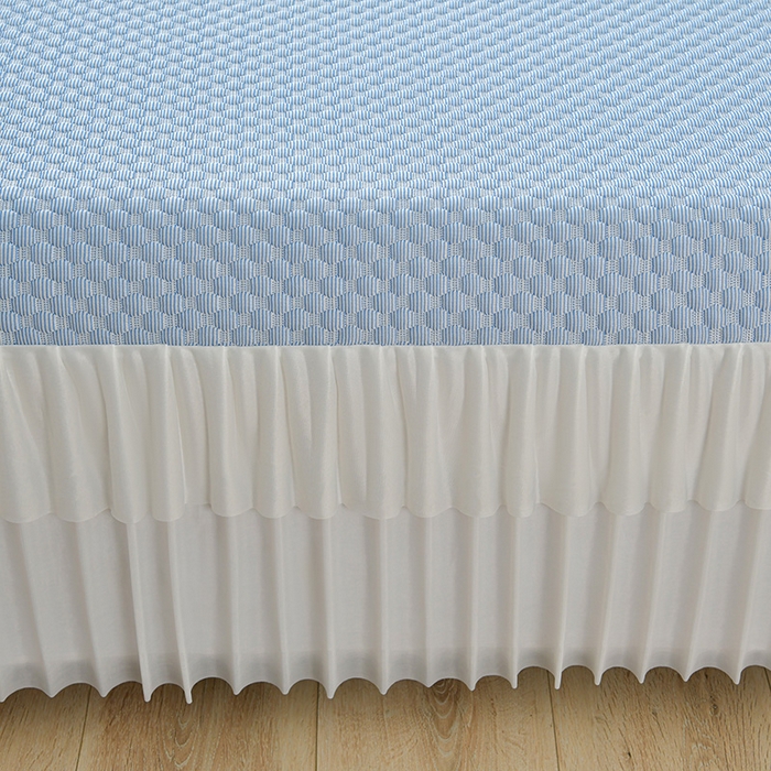 91家纺网 家纺一手货源 找家纺 梦之星 2026春夏新款400克A类提花冰豆豆凉感床裙款凉席三件套席子空调软席  蓝色