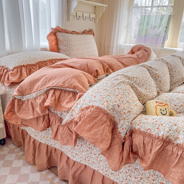 91家纺网 家纺一手货源 找家纺 仟网汇 2026新款法式花边泡芙纱双层纱床单床盖夏被夏凉被空调被四件套密拷花边款 好柿发生