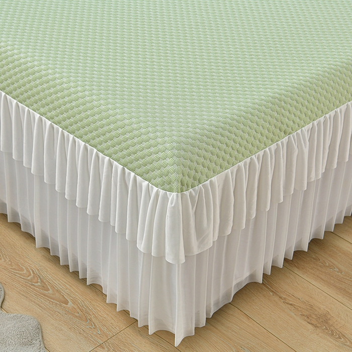 91家纺网 家纺一手货源 找家纺 梦之星 2026春夏新款400克A类提花冰豆豆凉感床裙款凉席三件套席子空调软席  绿色