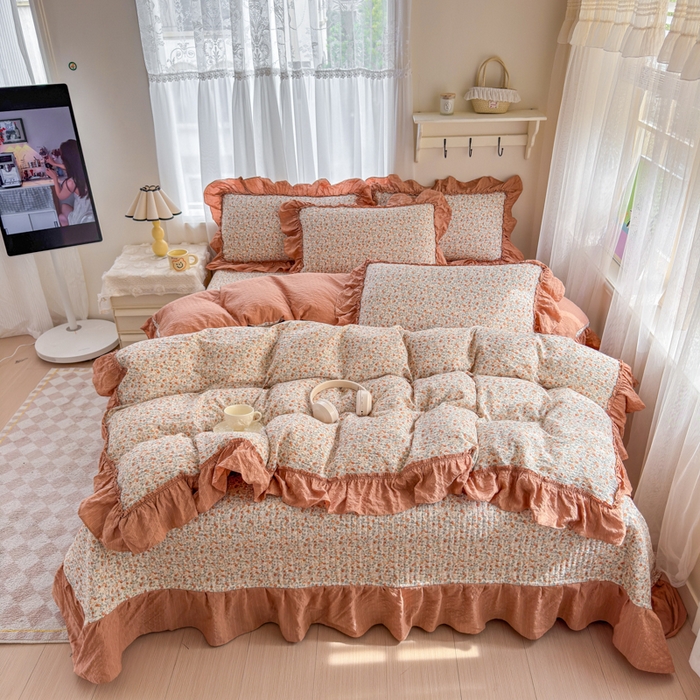 91家纺网 家纺一手货源 找家纺 仟网汇 2026新款法式花边泡芙纱双层纱床单床盖夏被夏凉被空调被四件套密拷花边款 好柿发生