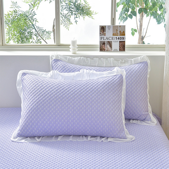 91家纺网 家纺一手货源 找家纺 梦之星 2026春夏新款400克A类提花冰豆豆凉感床裙款凉席三件套席子空调软席  紫色