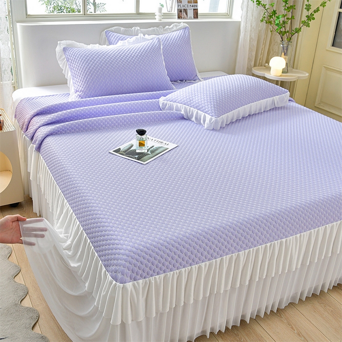 梦之星 2026春夏新款400克A类提花冰豆豆凉感床裙款凉席三件套席子空调软席  紫色