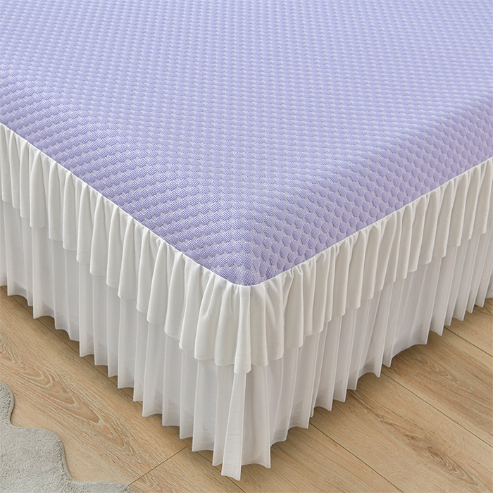 91家纺网 家纺一手货源 找家纺 梦之星 2026春夏新款400克A类提花冰豆豆凉感床裙款凉席三件套席子空调软席  紫色