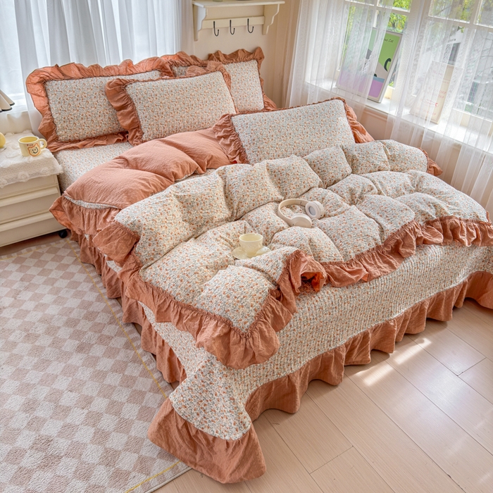 91家纺网 家纺一手货源 找家纺 仟网汇 2026新款法式花边泡芙纱双层纱床单床盖夏被夏凉被空调被四件套密拷花边款 好柿发生