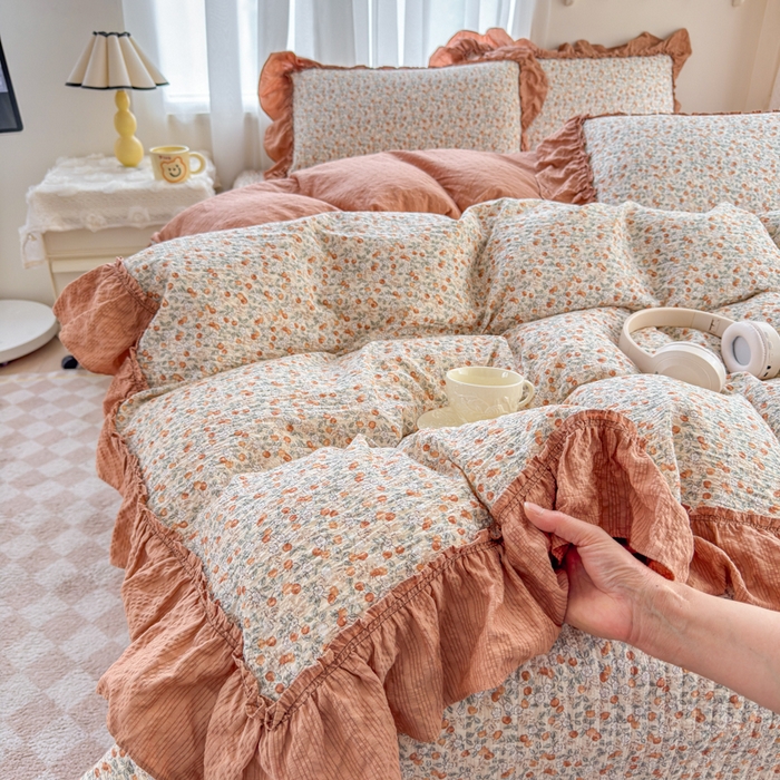 91家纺网 家纺一手货源 找家纺 仟网汇 2026新款法式花边泡芙纱双层纱床单床盖夏被夏凉被空调被四件套密拷花边款 好柿发生