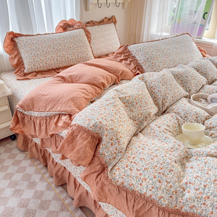 91家纺网 家纺一手货源 找家纺 仟网汇 2026新款法式花边泡芙纱双层纱床单床盖夏被夏凉被空调被四件套密拷花边款 好柿发生