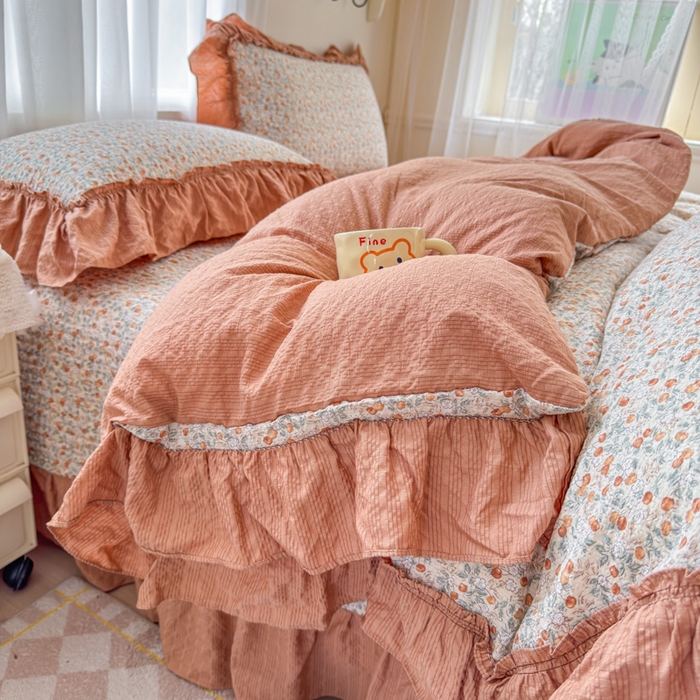 91家纺网 家纺一手货源 找家纺 仟网汇 2026新款法式花边泡芙纱双层纱床单床盖夏被夏凉被空调被四件套密拷花边款 好柿发生