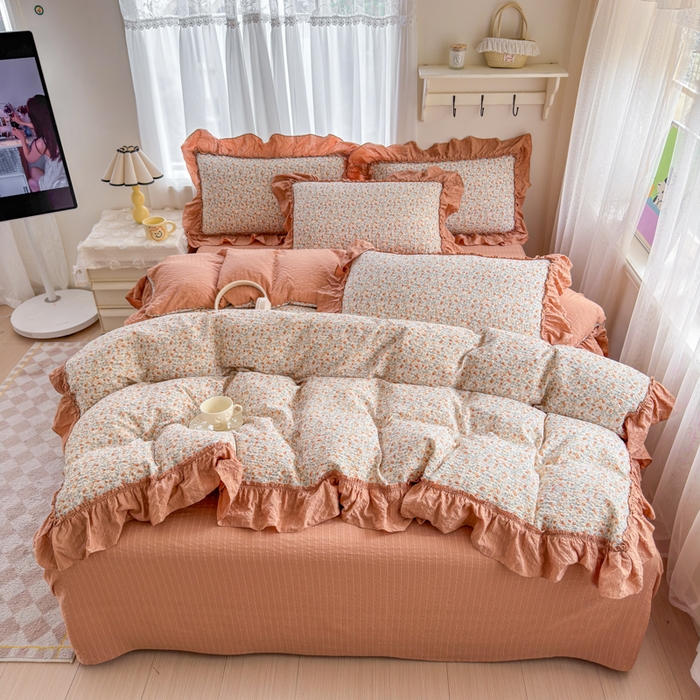 91家纺网 家纺一手货源 找家纺 仟网汇 2026新款法式花边泡芙纱双层纱床单床盖夏被夏凉被空调被四件套密拷花边款 好柿发生