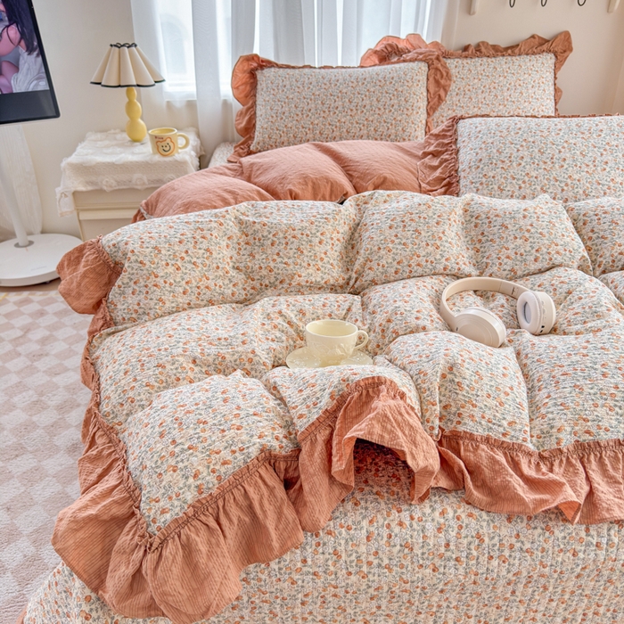 91家纺网 家纺一手货源 找家纺 仟网汇 2026新款法式花边泡芙纱双层纱床单床盖夏被夏凉被空调被四件套密拷花边款 好柿发生