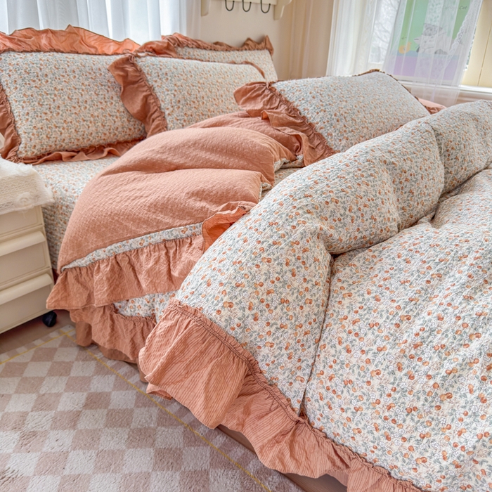 91家纺网 家纺一手货源 找家纺 仟网汇 2026新款法式花边泡芙纱双层纱床单床盖夏被夏凉被空调被四件套密拷花边款 好柿发生