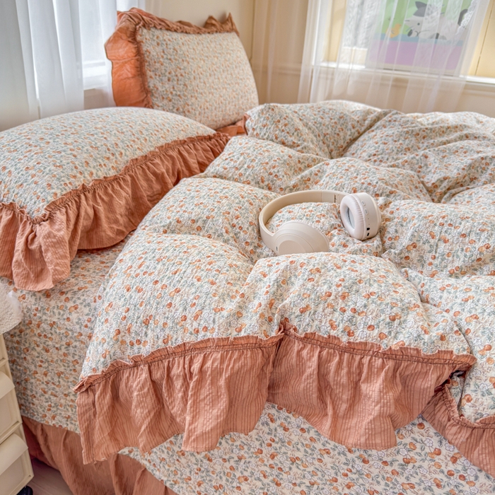 91家纺网 家纺一手货源 找家纺 仟网汇 2026新款法式花边泡芙纱双层纱床单床盖夏被夏凉被空调被四件套密拷花边款 好柿发生