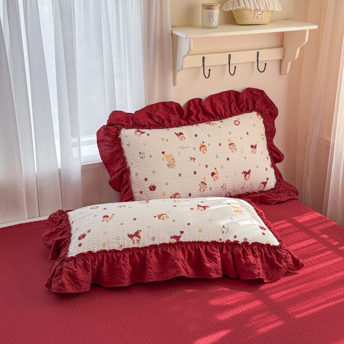 91家纺网 家纺一手货源 找家纺 仟网汇 2026新款法式花边泡芙纱双层纱床单床盖夏被夏凉被空调被四件套密拷花边款 红红星人