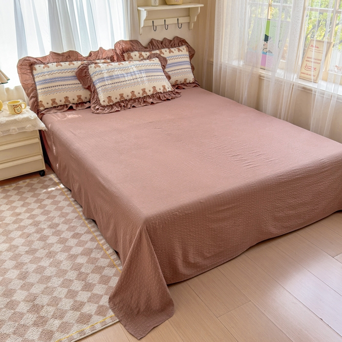 91家纺网 家纺一手货源 找家纺 仟网汇 2026新款法式花边泡芙纱双层纱床单床盖夏被夏凉被空调被四件套密拷花边款 焦糖小熊