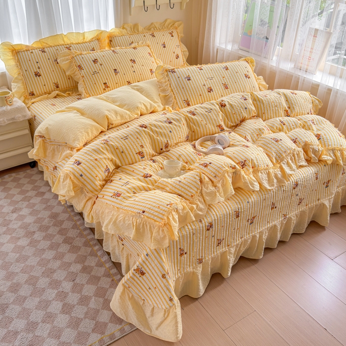 91家纺网 家纺一手货源 找家纺 仟网汇 2026新款法式花边泡芙纱双层纱床单床盖夏被夏凉被空调被四件套密拷花边款 梦幻星人