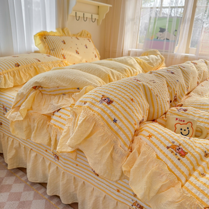 91家纺网 家纺一手货源 找家纺 仟网汇 2026新款法式花边泡芙纱双层纱床单床盖夏被夏凉被空调被四件套密拷花边款 梦幻星人