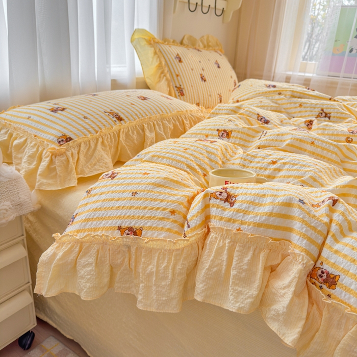 91家纺网 家纺一手货源 找家纺 仟网汇 2026新款法式花边泡芙纱双层纱床单床盖夏被夏凉被空调被四件套密拷花边款 梦幻星人